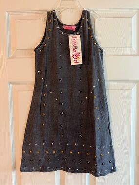 NWT Haven Girl Studded Tank Dress 5 Gray Gold Black Rhinestone Edgy Rock